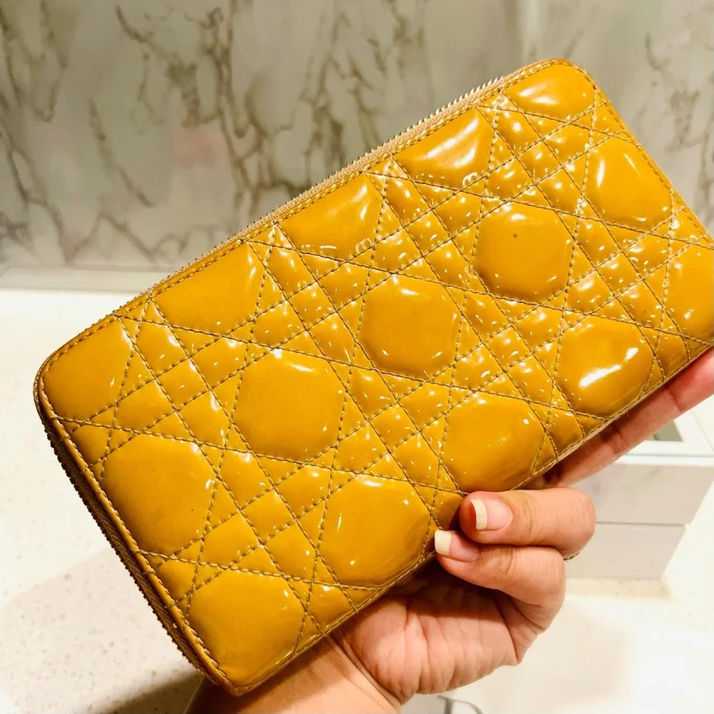 Lady Dior Yellow Cannage Long Wallet